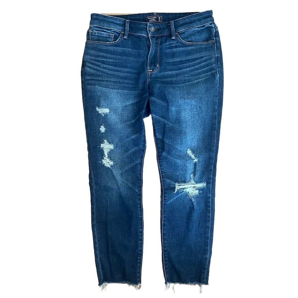 Abercrombie & Fitch Womens Dark Wash Distressed Harper Low Rise Ankle Jeans 26